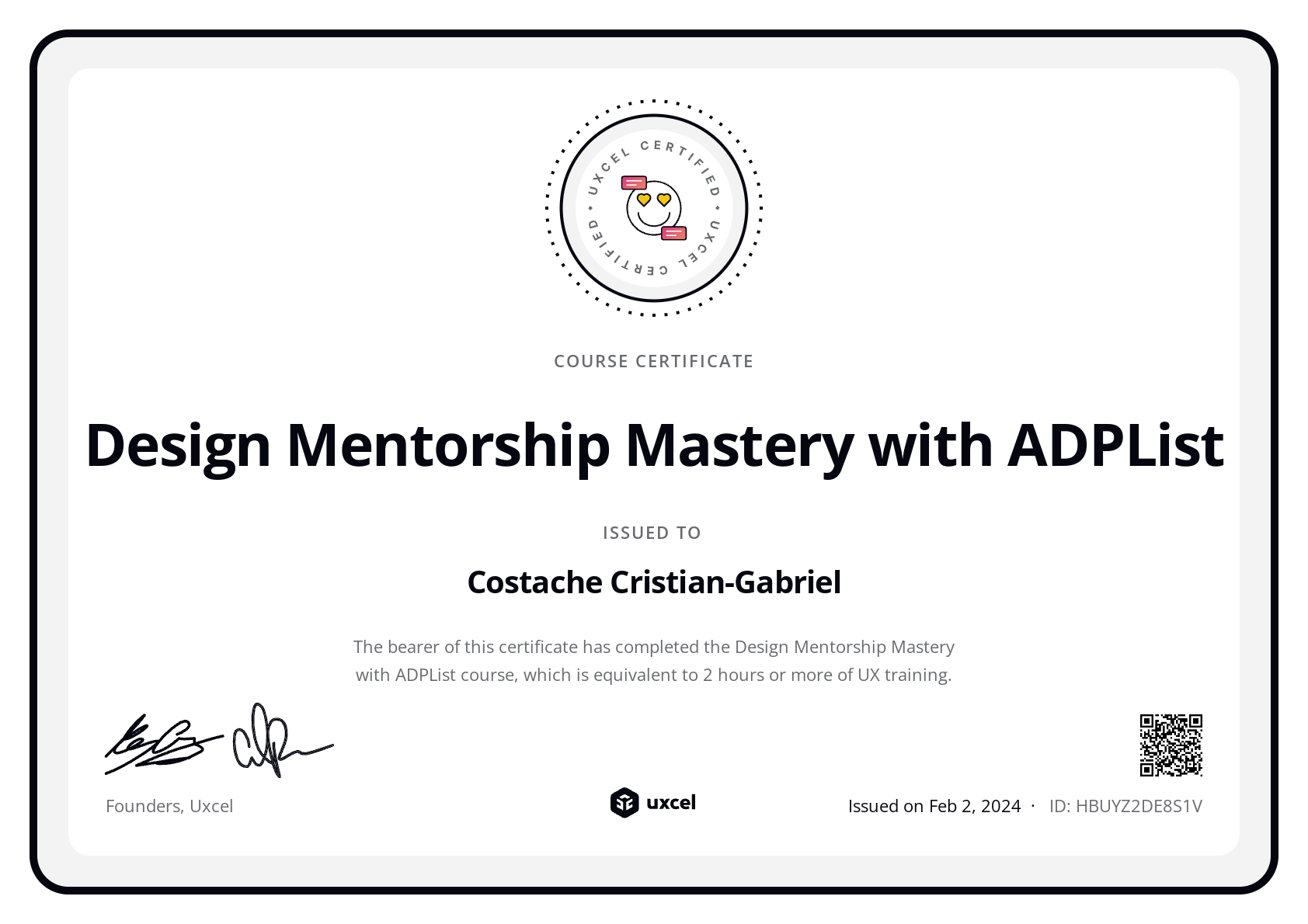 Costache Cristian-Gabriel's certificate
